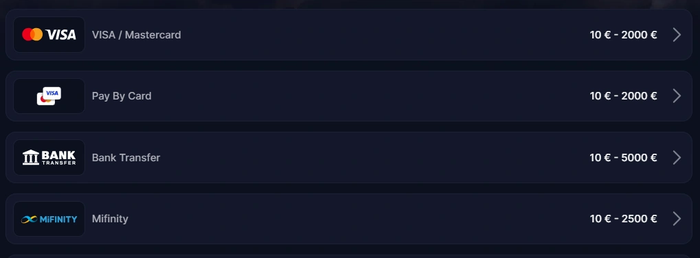 Metodi di pagamento Cazeus